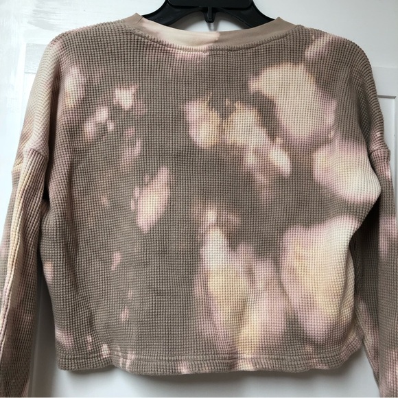 Onia waffle weave tie dye crop crew neck long sleeve stretchy cafe au lait S/P - Picture 7 of 7